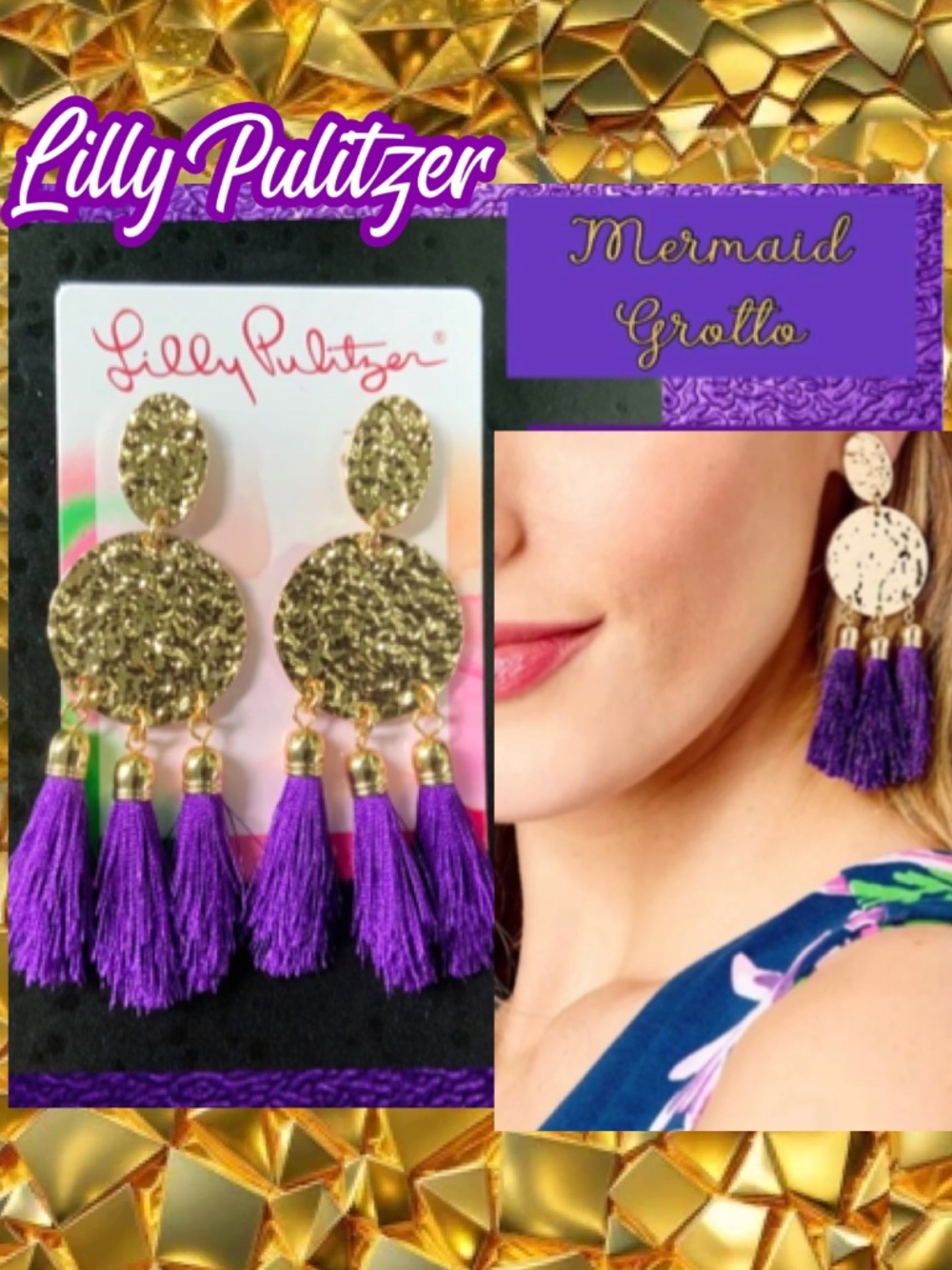 LILLY PULITZER NWT PURPLE TASSEL “MERMAID GROTTO” Earrings⭐️PIERCED POST